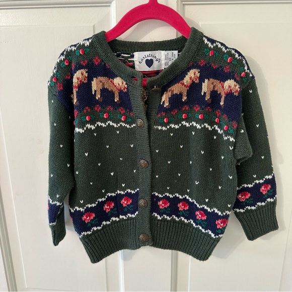 Hartstrings Green Kids Sweater with Horse Pattern 3T - Picture 1 of 3